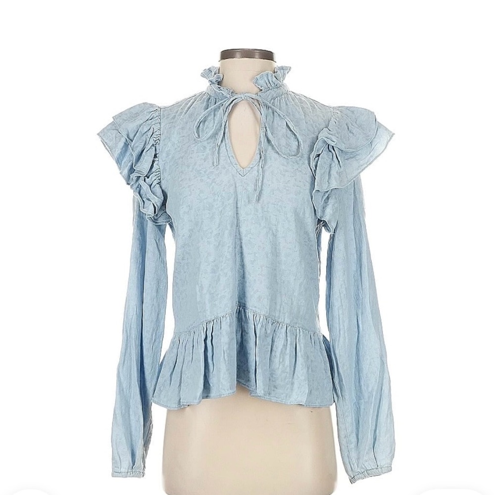 Blank NYC Chambray ruffle, peplum, light weight blouse